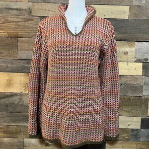 Liz Claiborne V neck chunky collared knit sweater brown pink orange Medium
